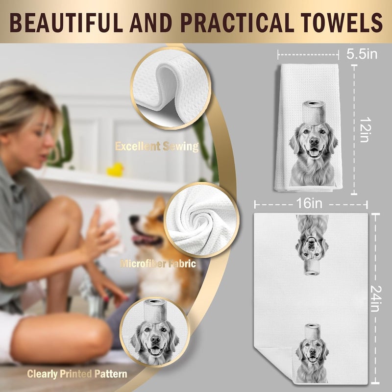 LUKIPOM Golden Retriever Gifts Hand Towels, Golden Retriever Gifts for Women Men,Dog Bathroom Decor, Funny Bathroom Hand Towels, 16x24 Inches - Image 2
